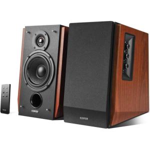 imageEdifier R1700BT Bluetooth Bookshelf Speaker  Active NearField Studio Monitors  Powered Speakers 2 Setup Wooden Enclosure  66w RMSblack and walnut