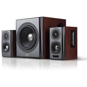 imageEdifier S350DB Wireless Bluetooth Speaker System Bookshelf Speakers Set 150W RMS Output Connect with OpticalCoaxialBluetoothDual RCARedbrown