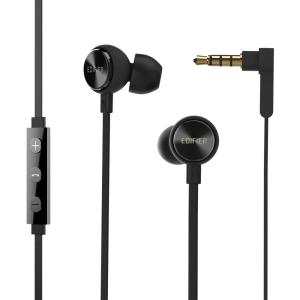 imageEdifier P293 Plus Computer Headset inEar Earphones Inline Volume Playback Controls Flat L Shaped Cable Comfortable Eartips  BlackBlack