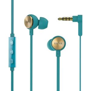 imageEdifier P293 Plus Computer Headset inEar Earphones Inline Volume Playback Controls Flat L Shaped Cable Comfortable Eartips  BlackGreen