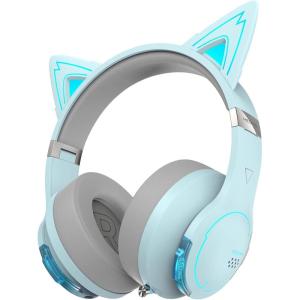 imageEdifier G5BT CAT Wireless Bluetooth Gaming Headset with Mic Wired Over Ear Headphones with Detachable Cat Ear RGB Light for PC PS5 PS4 Nintendo Switch PinkBlue