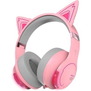 imageEdifier G5BT CAT Wireless Bluetooth Gaming Headset with Mic Wired Over Ear Headphones with Detachable Cat Ear RGB Light for PC PS5 PS4 Nintendo Switch PinkPink