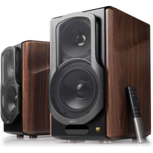 imageEdifier S2000MKIII Coaxial Bluetooth Optical and RCA Bookshelf 2 Speakers NearField Active TriAmped 130w Studio Monitor for Audiophiles with Wireless Linein and FiberOptic Input Walnut