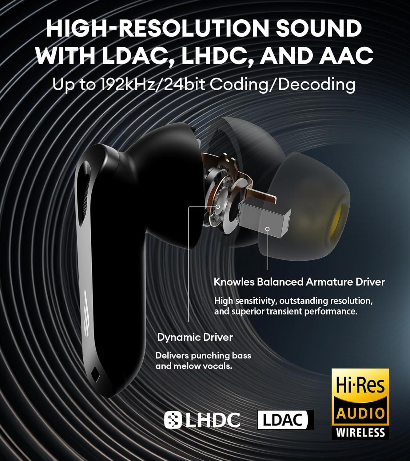 imageEdifier NeoBuds Pro 2 MultiChannel Active Noise Cancellation Earbuds with Spatial Audio HiRes Sound LDAC ampamp LHDC AAC 8 Mics for Clear Calls Bluetooth 53 Fast Charging App Customization BlackBlack