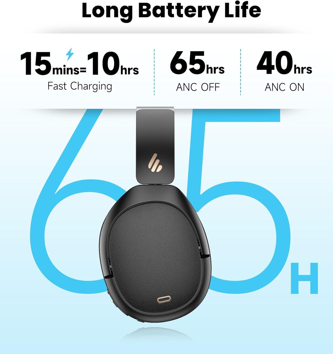 imageEdifier W80 Over Ear Headphones with 49dB Active Noise Cancelling LDAC HiRes Wired ampamp Wireless AI Clear Call Fast Charging Multipoint Connection Bluetooth V54  Black RenewedBlack