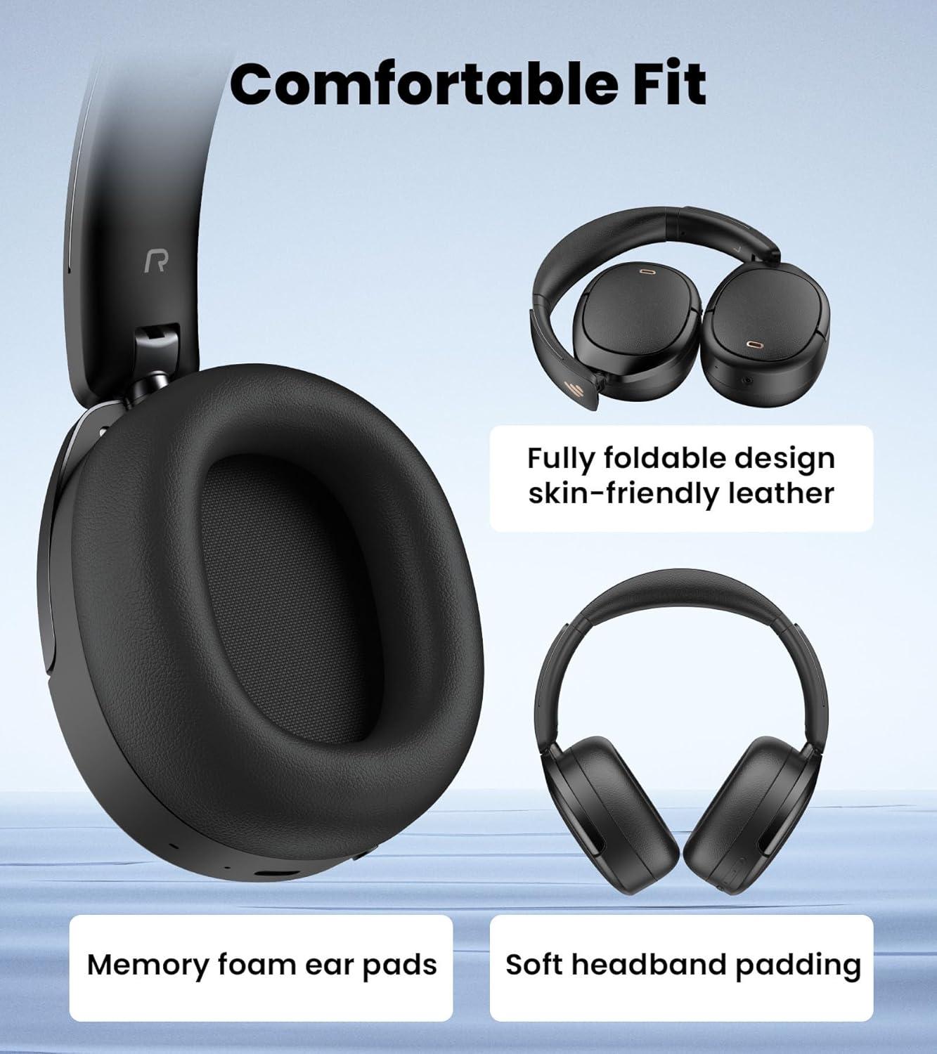 imageEdifier W80 Over Ear Headphones with 49dB Active Noise Cancelling LDAC HiRes Wired ampamp Wireless AI Clear Call Fast Charging Multipoint Connection Bluetooth V54  Black RenewedBlack