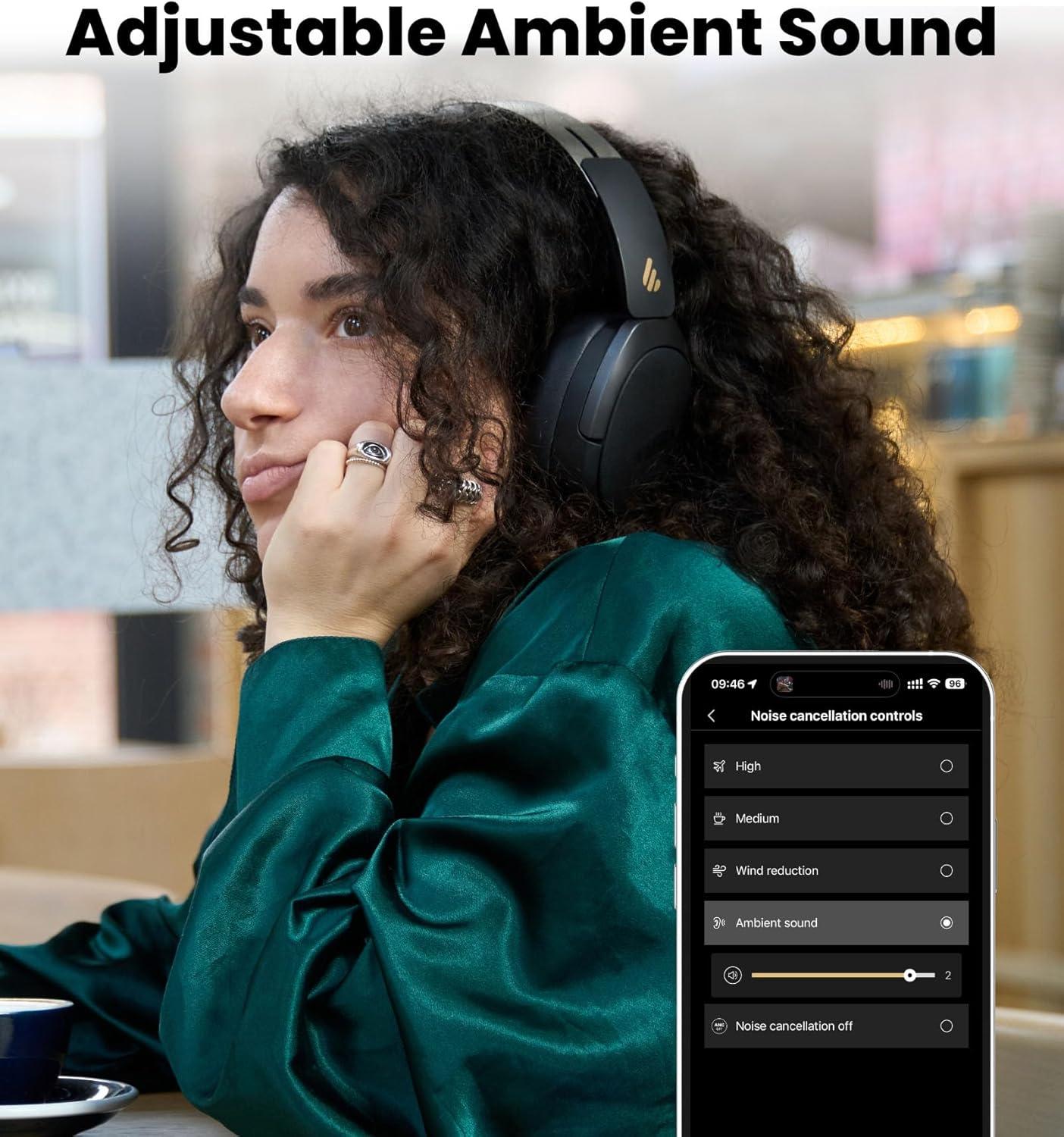 imageEdifier W80 Over Ear Headphones with 49dB Active Noise Cancelling LDAC HiRes Wired ampamp Wireless AI Clear Call Fast Charging Multipoint Connection Bluetooth V54  Black RenewedBlack