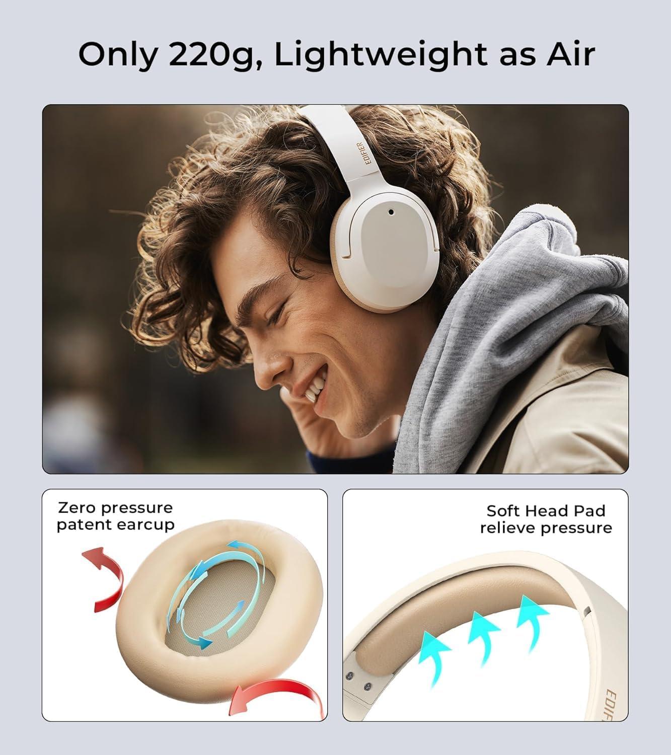 imageEdifier W820NB Plus Hybrid Active Noise Cancelling Headphones  LDAC Codec  HiRes Audio Wireless ampamp Wired  Fast Charge  Over Ear Bluetooth V52 Headphones for TravelHomeOffice Ivory Renewed