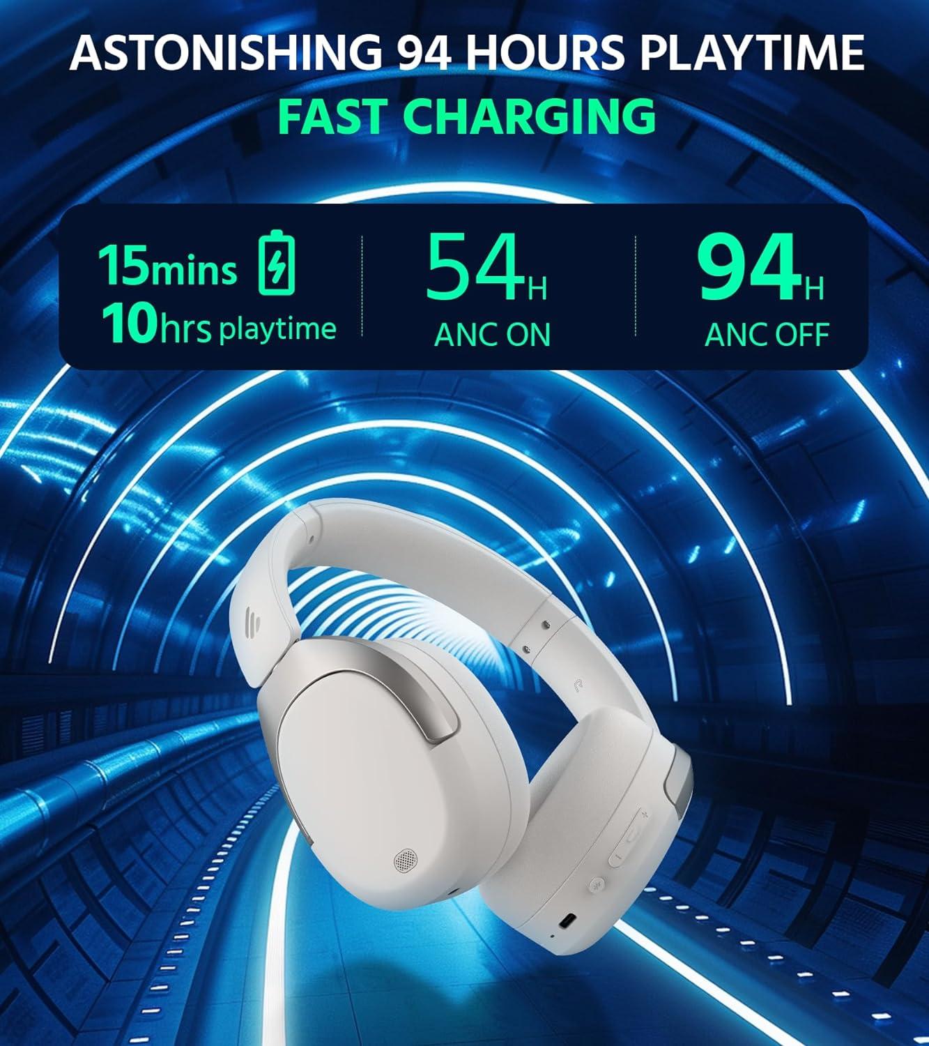 imageEdifier W830NB Wireless Over Ear Headphones with 45dB Active Noise Cancelling 94H Playtime LDAC HiRes Sound Spatial Audio Fast Charging Bluetooth V54  Sandwhite Renewed