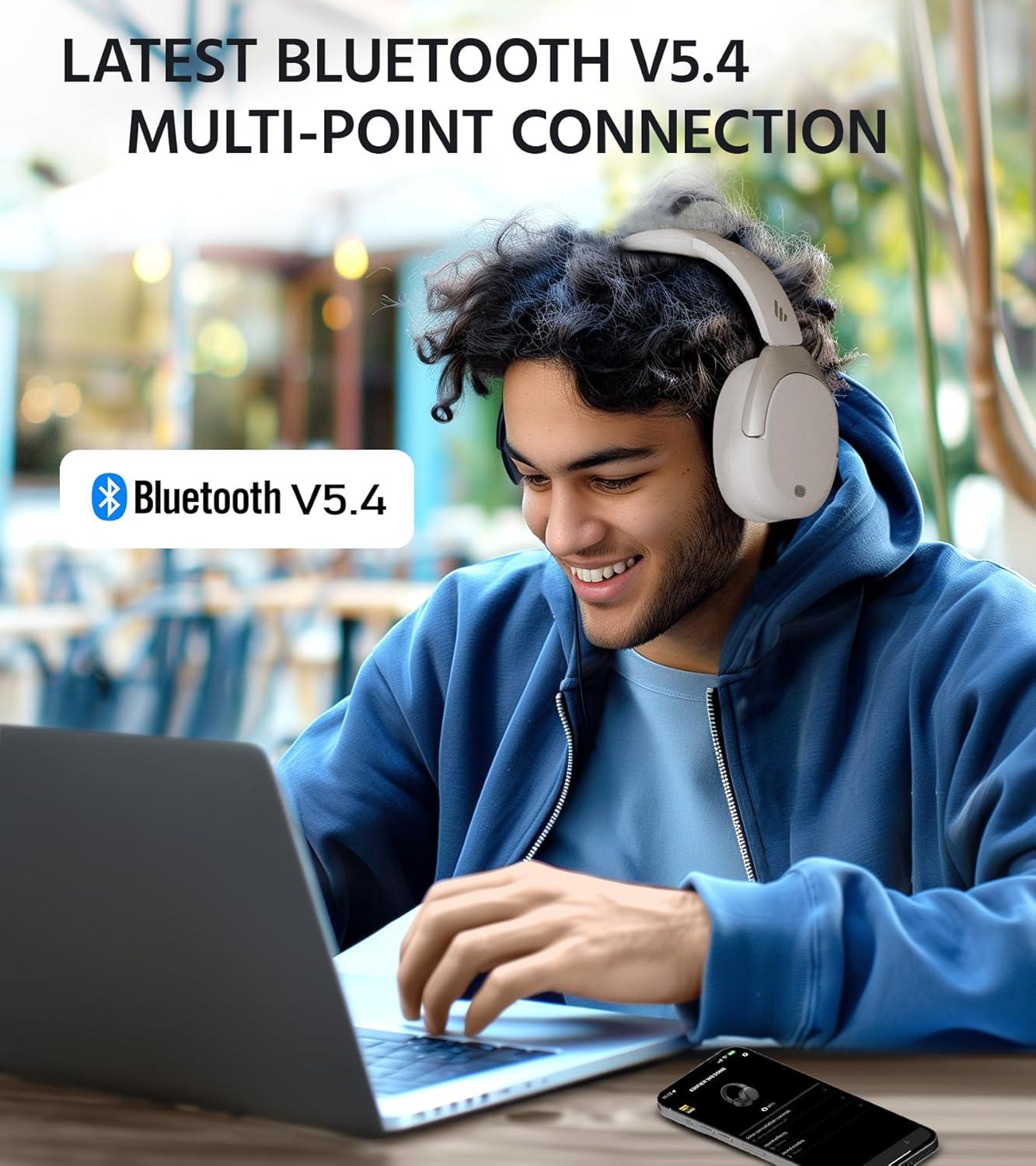 imageEdifier W830NB Wireless Over Ear Headphones with 45dB Active Noise Cancelling 94H Playtime LDAC HiRes Sound Spatial Audio Fast Charging Bluetooth V54  Sandwhite Renewed