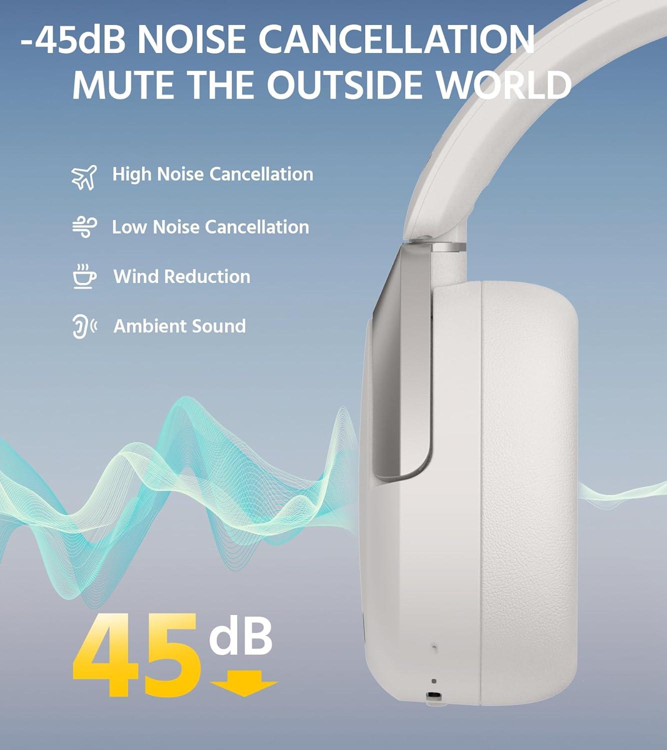 imageEdifier W830NB Wireless Over Ear Headphones with 45dB Active Noise Cancelling 94H Playtime LDAC HiRes Sound Spatial Audio Fast Charging Bluetooth V54  Sandwhite Renewed