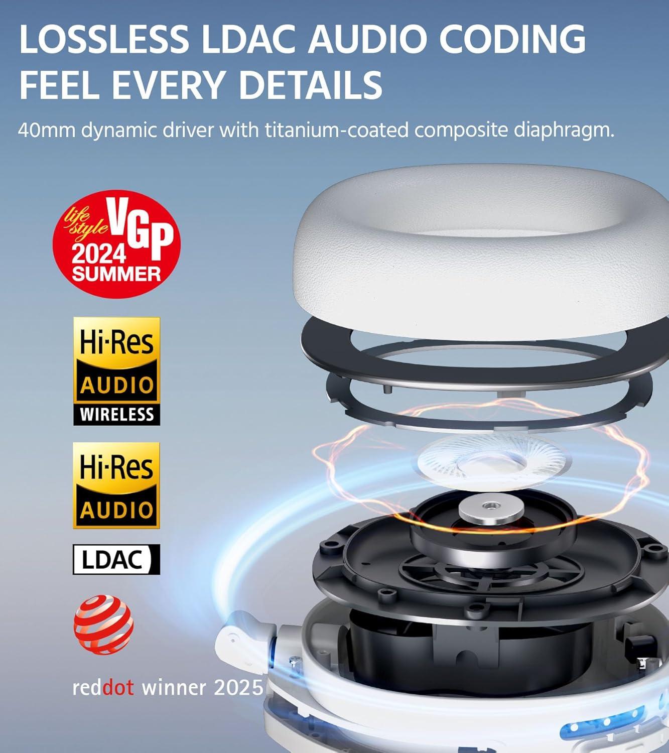 imageEdifier W830NB Wireless Over Ear Headphones with 45dB Active Noise Cancelling 94H Playtime LDAC HiRes Sound Spatial Audio Fast Charging Bluetooth V54  Sandwhite Renewed