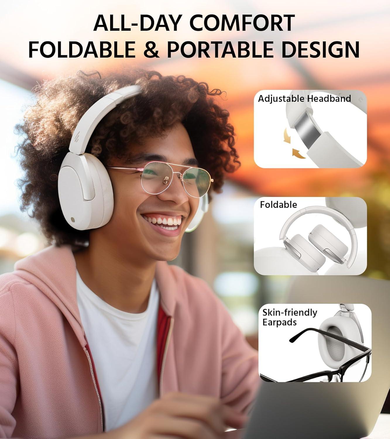 imageEdifier W830NB Wireless Over Ear Headphones with 45dB Active Noise Cancelling 94H Playtime LDAC HiRes Sound Spatial Audio Fast Charging Bluetooth V54  Sandwhite Renewed