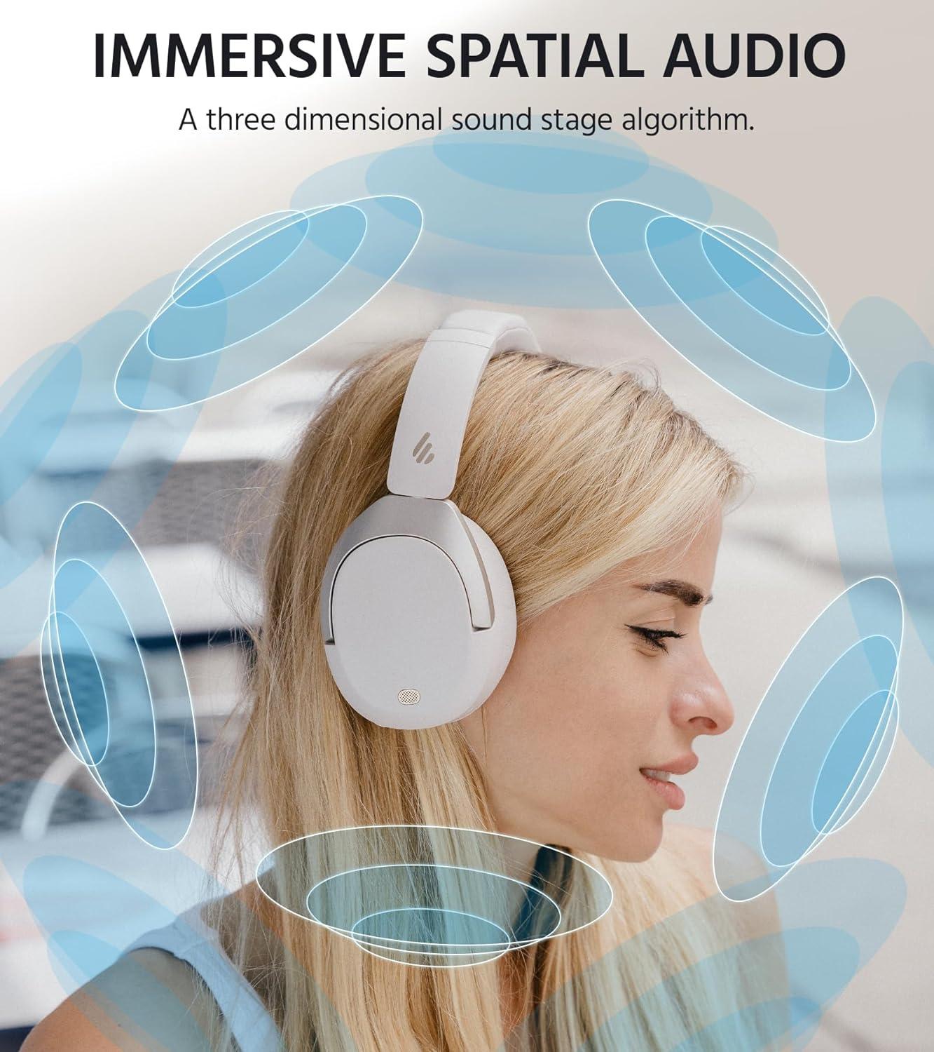 imageEdifier W830NB Wireless Over Ear Headphones with 45dB Active Noise Cancelling 94H Playtime LDAC HiRes Sound Spatial Audio Fast Charging Bluetooth V54  Sandwhite Renewed