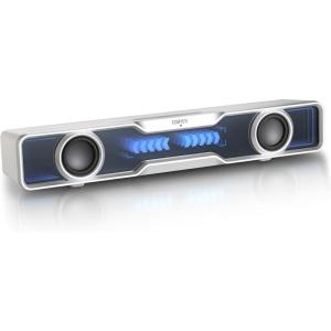 imageEdifier QS30 Multimedia Soundbar Bluetooth V54 Enhanced Bass Integrated Mic with Dynamic Lighting Multiple Sound Effects USB Powered Speaker for Desktop PC Laptop Tablets  White